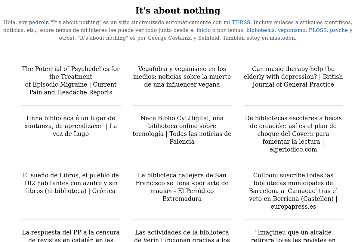 Es una captura del sitio descrito en el post: It's about nothing. Se ve texto en tres columnas.