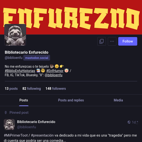 Captura del perfil de @biblioenfu