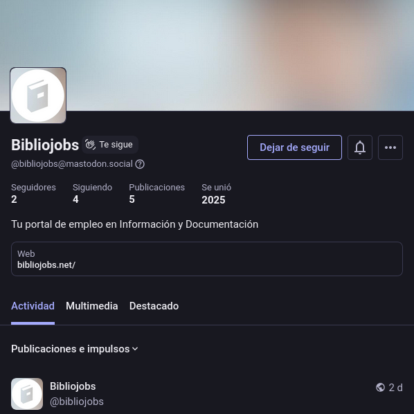 Captura del perfil de Bibliojobs