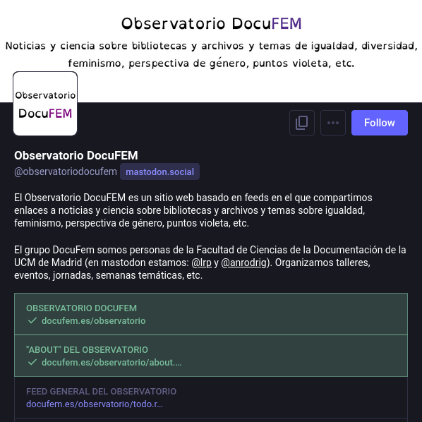 Captura de perfil del @observatoriodocufem