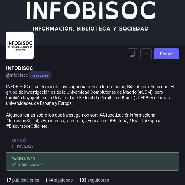 Captura del perfil de @infobisoc