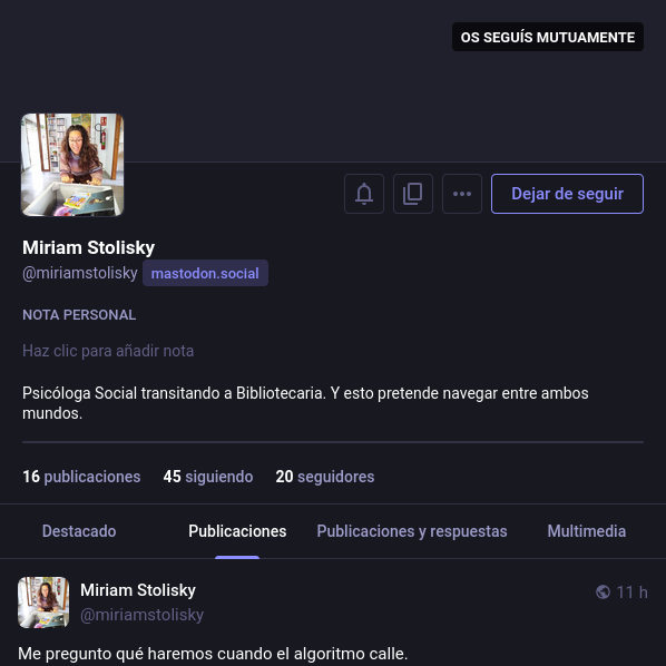 Captura del perfil de @miriamstolisky
